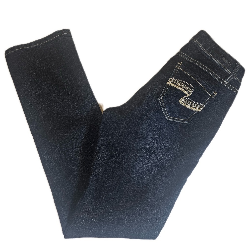 Baccini Dark Indigo Straight Leg Jeans with Rhinestone Pocket